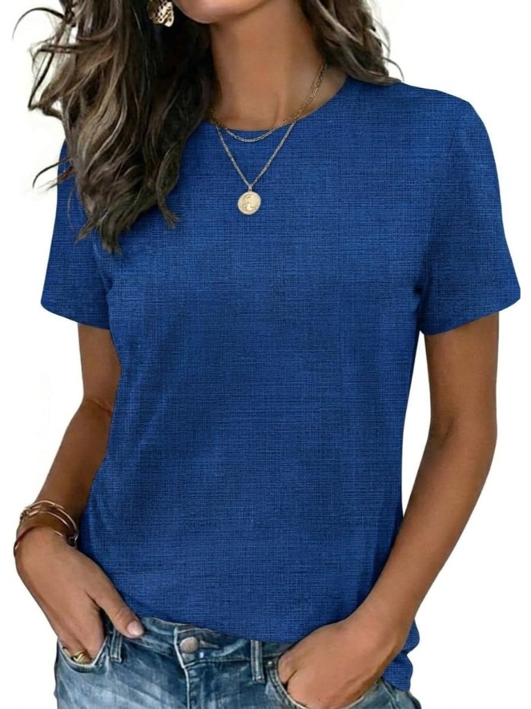 Women's Abstract Blue Short Sleeve Crew Neck Casual Basic Imported Tee Shirts